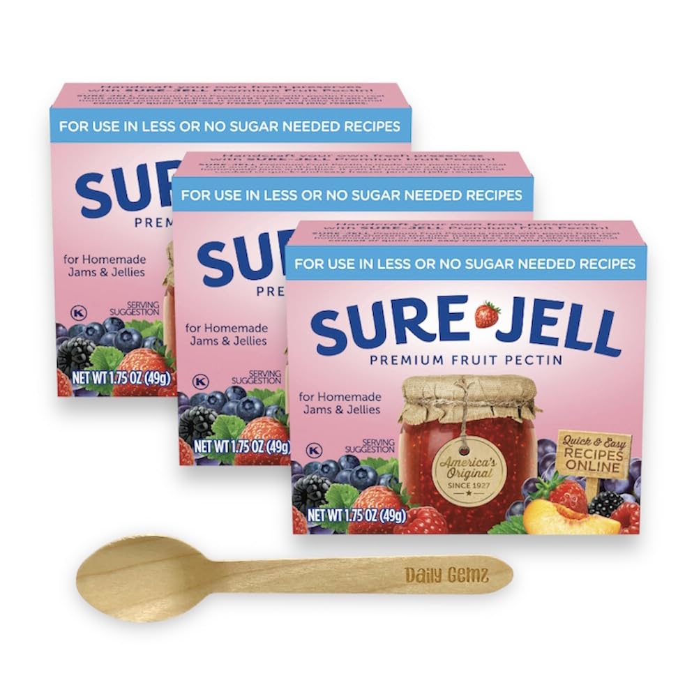 Sure Jell Low Sugar Pectin for Canning - Pack of 3  Sure Jell Fruit Pectin 1.75 oz Boxes for Low or No Sugar Jams  Jellies  and Preserves - Bundled with Daily Gemz Spoon