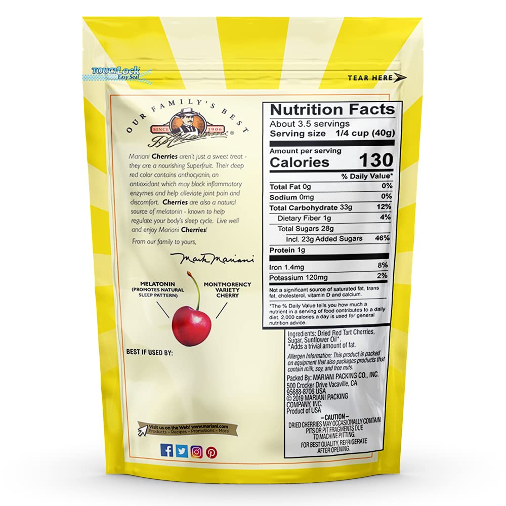 Mariani Dried Cherries - Vegan Gluten Free Snacks, 5 Ounce (Pack of 4)