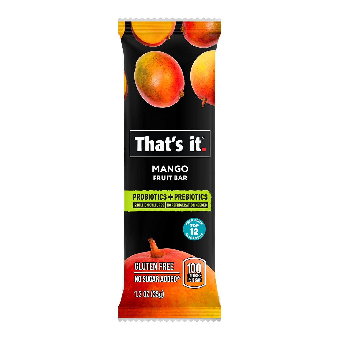 Thats it. Probiotic Fruit Bar Variety Pack, Mango & Blueberry Flavors, Just Real Fruit + Probiotics, 100 Calories Per Bar, All