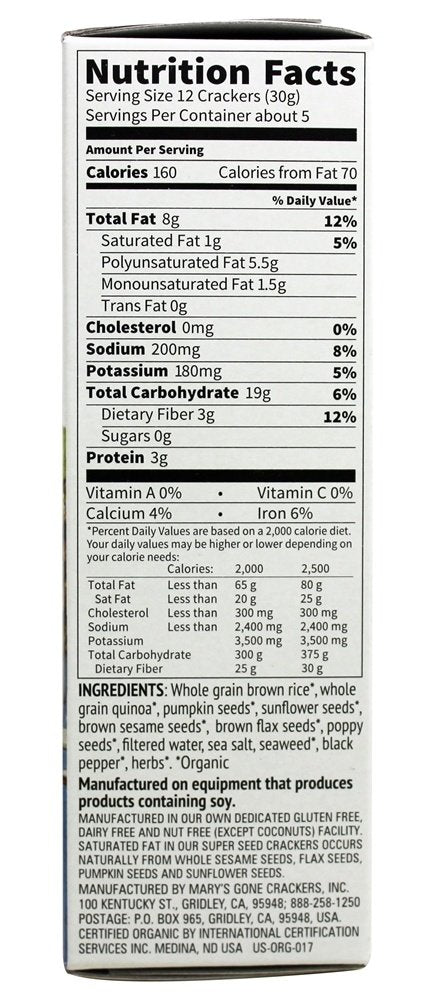 Mary'S Gone Crackers Organic Super Seed, 5.5 Oz (Pack Of 3) Gluten Free