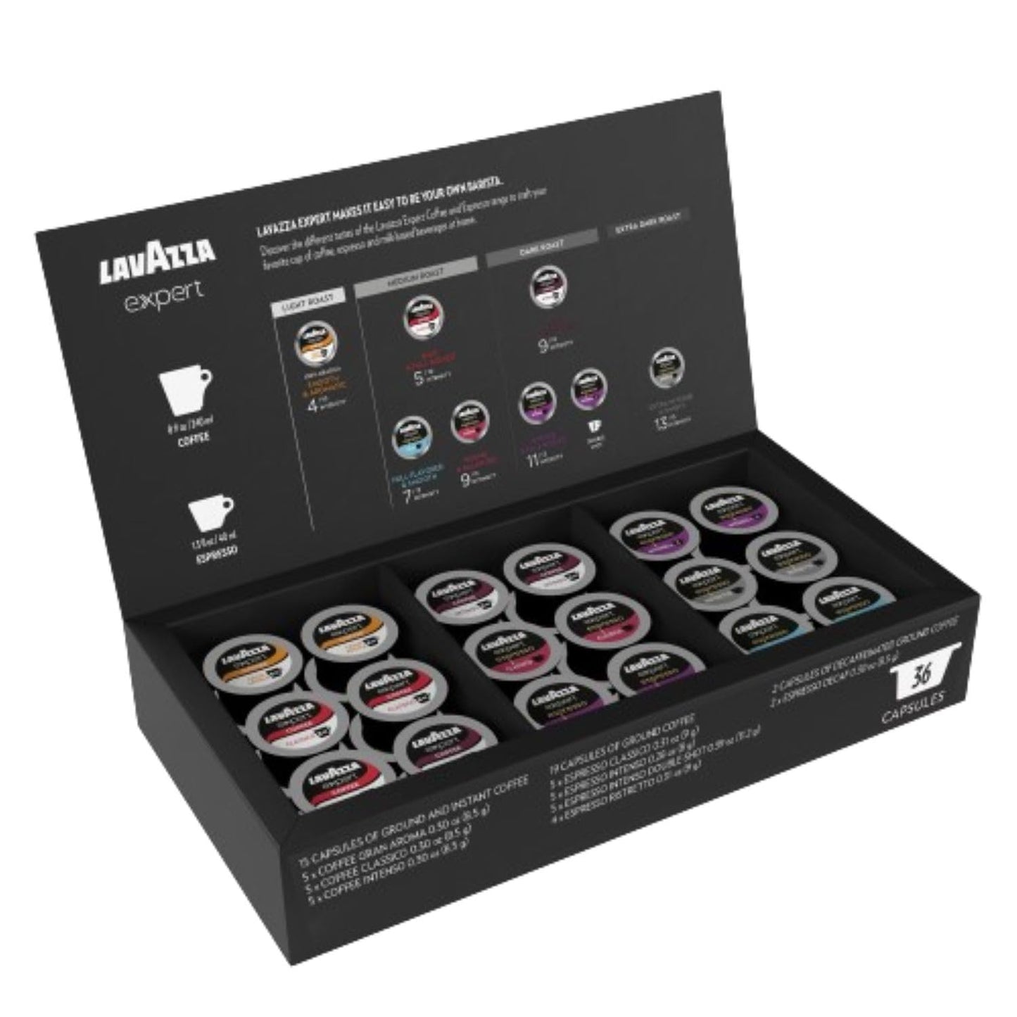 Lavazza Expert Variety Pack Espresso Capsules, Light, Medium, Dark Roast, 36 Count, Compatible with Lavazza Classy Machines
