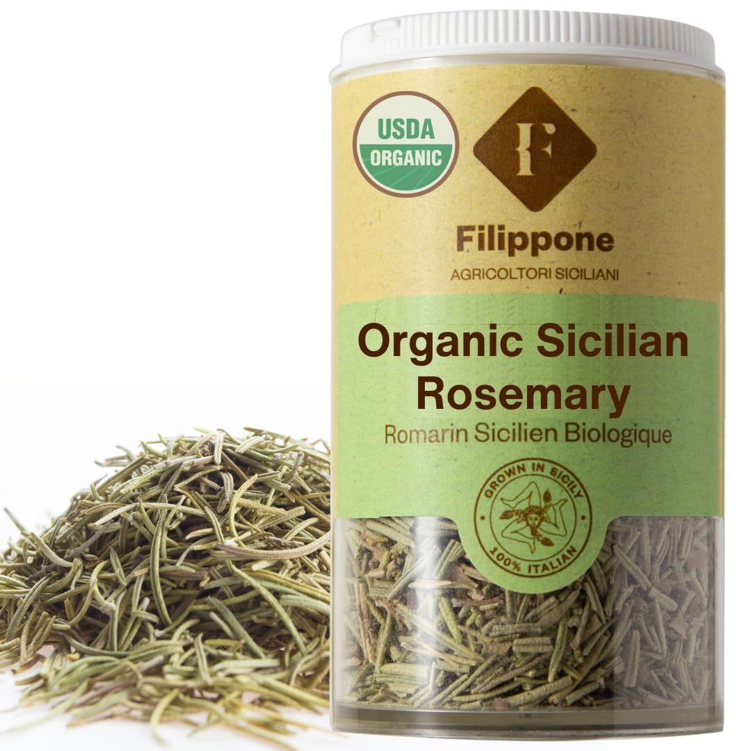 Filippone Organic Rosemary, Herb Seasoning, Shaker, 20 g (0.70 oz), Picked Fresh, Italian Dried Whole Rosemary Leaves, Sicilian 