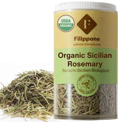 Filippone Organic Rosemary, Herb Seasoning, Shaker, 20 g (0.70 oz), Picked Fresh, Italian Dried Whole Rosemary Leaves, Sicilian 