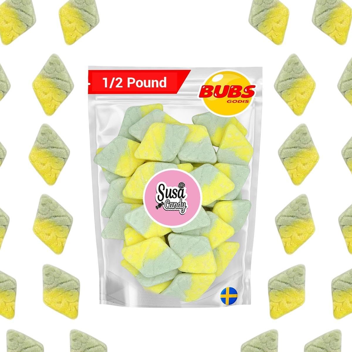 BUBS Sour Tutti Frutti Rhombus - 1/2 Pound Soft Foam Godis  enhanced Vagen Swedish Candy by Susa Candy