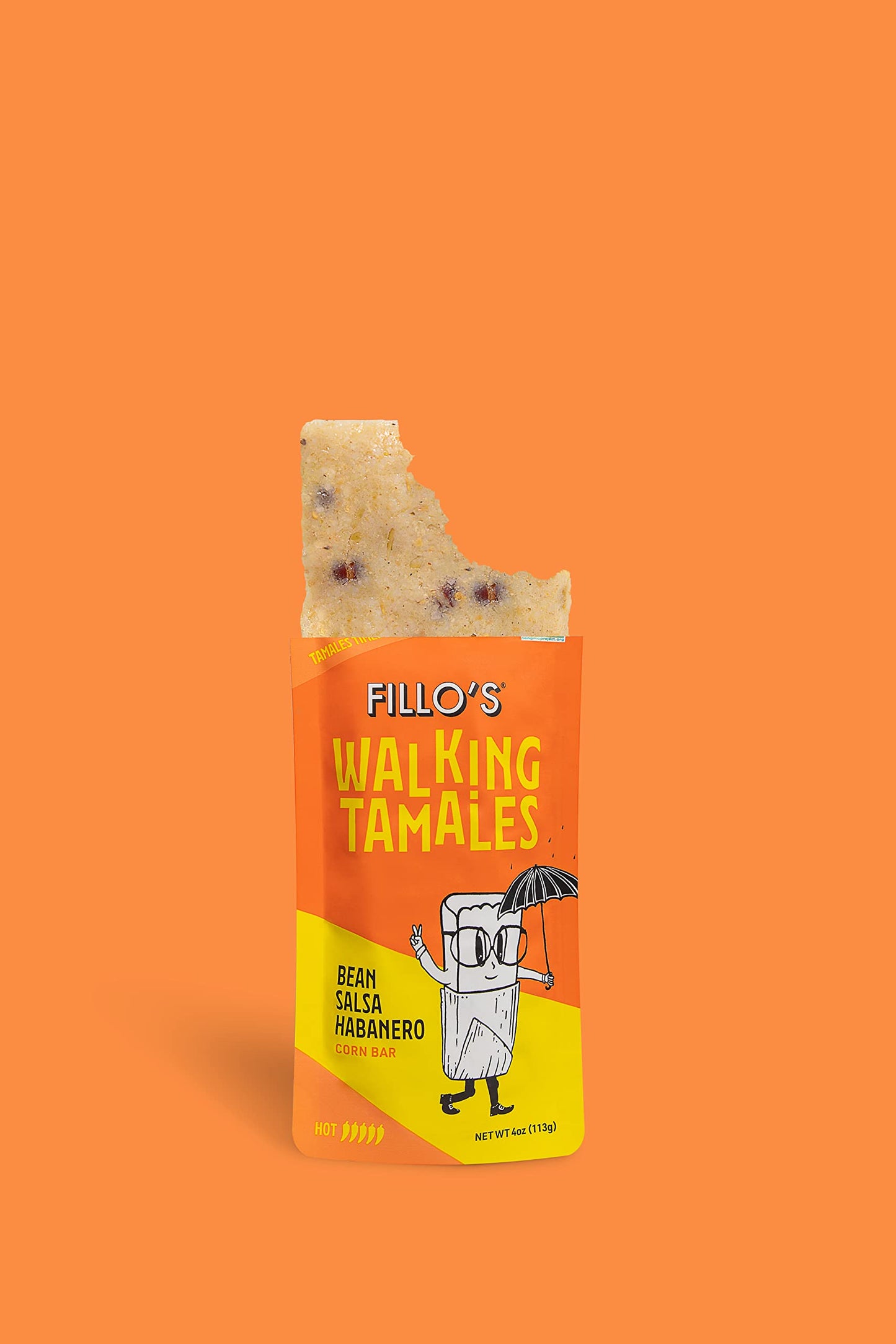 Fillos Walking Tamales, Bean Salsa Habanero, Pk of 7, Ready-to-Eat, Delicious, Gluten-Free, Preservative-Free, No Added Sugar,