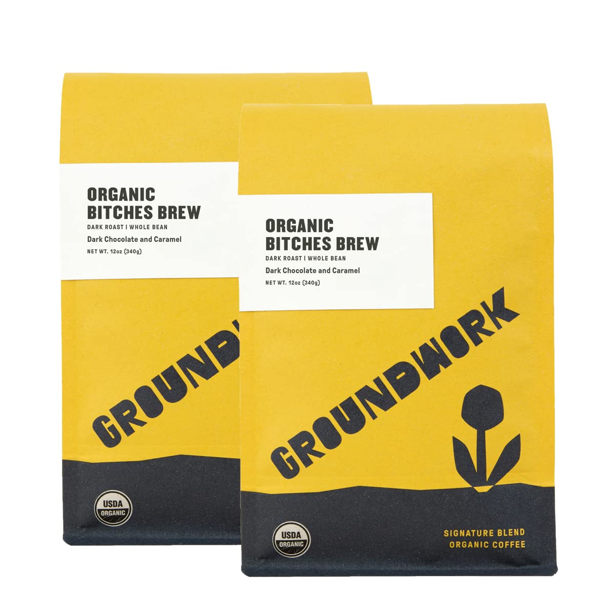 Groundwork B*Tches Brew Whole Bean Coffee Dark Roast Blend - Certified Organic Signature Blend Coffee Beans - 12Oz Bag (Pack Of 2)