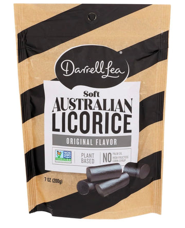 Darrell Lea Soft Australian Made Licorice, Original Black Flavor And Strawberry, 7 Oz Bag | Non-Gmo, No Palm Oil, No Artificial
