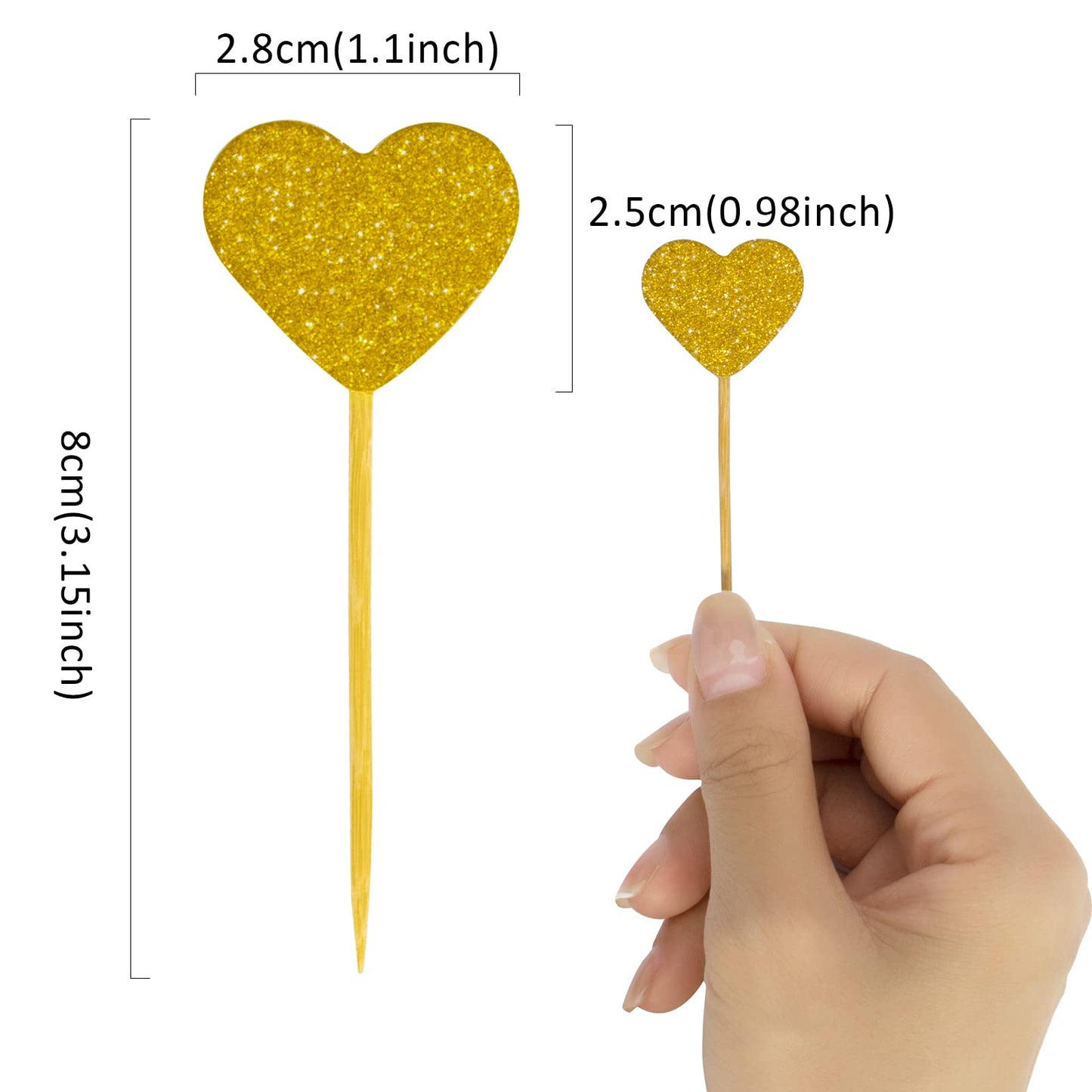 Glitter Heart Cupcake Toppers,50 Pcs Love Valentine'S Day Food Picks Cake Decorations For Wedding Bridal Birthday Party Baby Sho