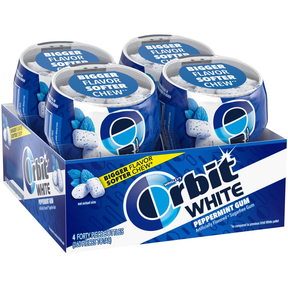 Orbit Gum White Peppermint Sugar Free Chewing Gum Bulk Pack, 40 Piece Bottle (Pack Of 4)