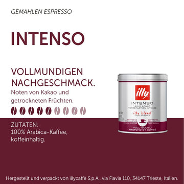 illy Ground Coffee Espresso - 100% Arabica Coffee Ground - Intenso Dark Roast - Warm Notes of Cocoa & Dried Fruit - Rich Aromati
