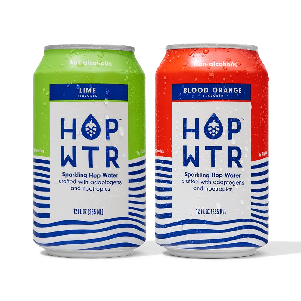 Hop Wtr Sparkling Hop Water Lime 6 Pack  Blood Orange 6 Pack  Sugar Free  Low Carb Non Beverage-Style Drinks  Na Malt Drink  Adaptogen Drink  No Calories  Adaptogens & Nootropics For Added Benefits  12 Oz Cans