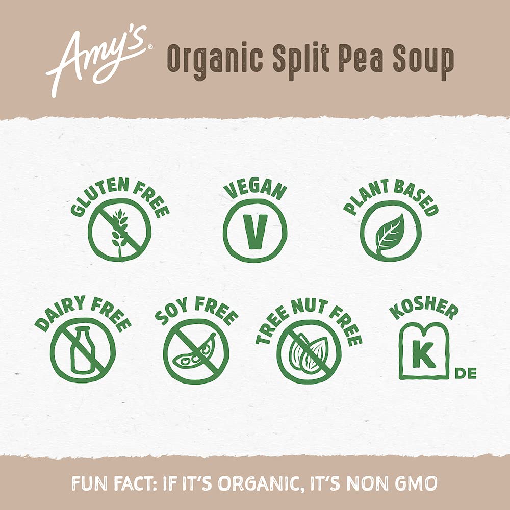 Amy'S Soup, Vegan Split Pea Soup, Gluten Free, Made With Organic Split Peas And Vegetables, Canned Soups, 14.1 Oz (12 Pack)