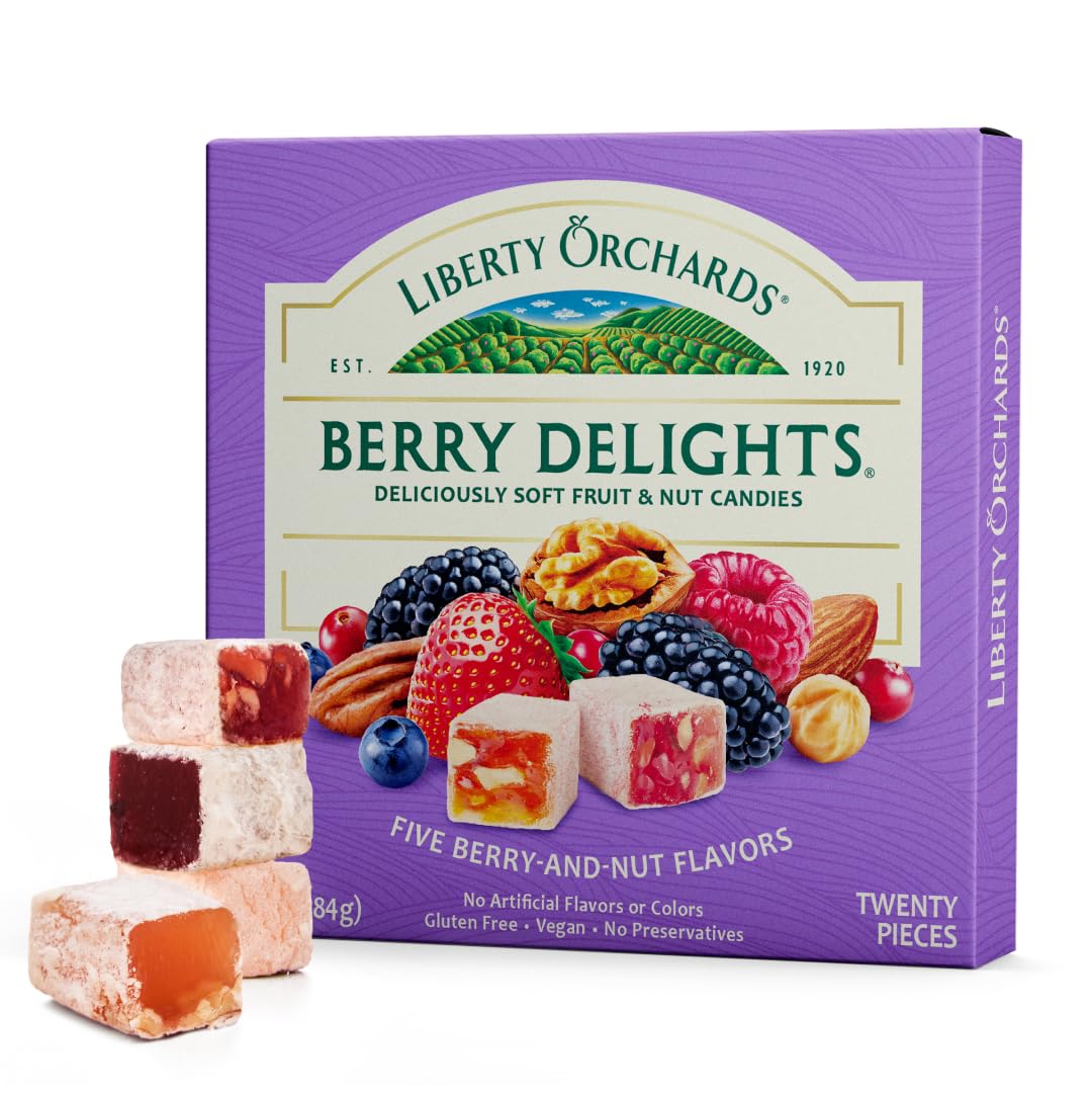 Liberty Orchards, Berry Delights - Assorted Vegan Berry Snack, Gluten Free, Lokum Nuts Strawberry, Blueberry Walnut Turkish Deli