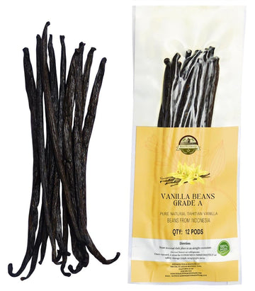 ESSENCE FOOD & BEVERAGE Tahitian Vanilla Beans Grade A for Extract, 12 Beans, Perfect for Baking and Cooking
