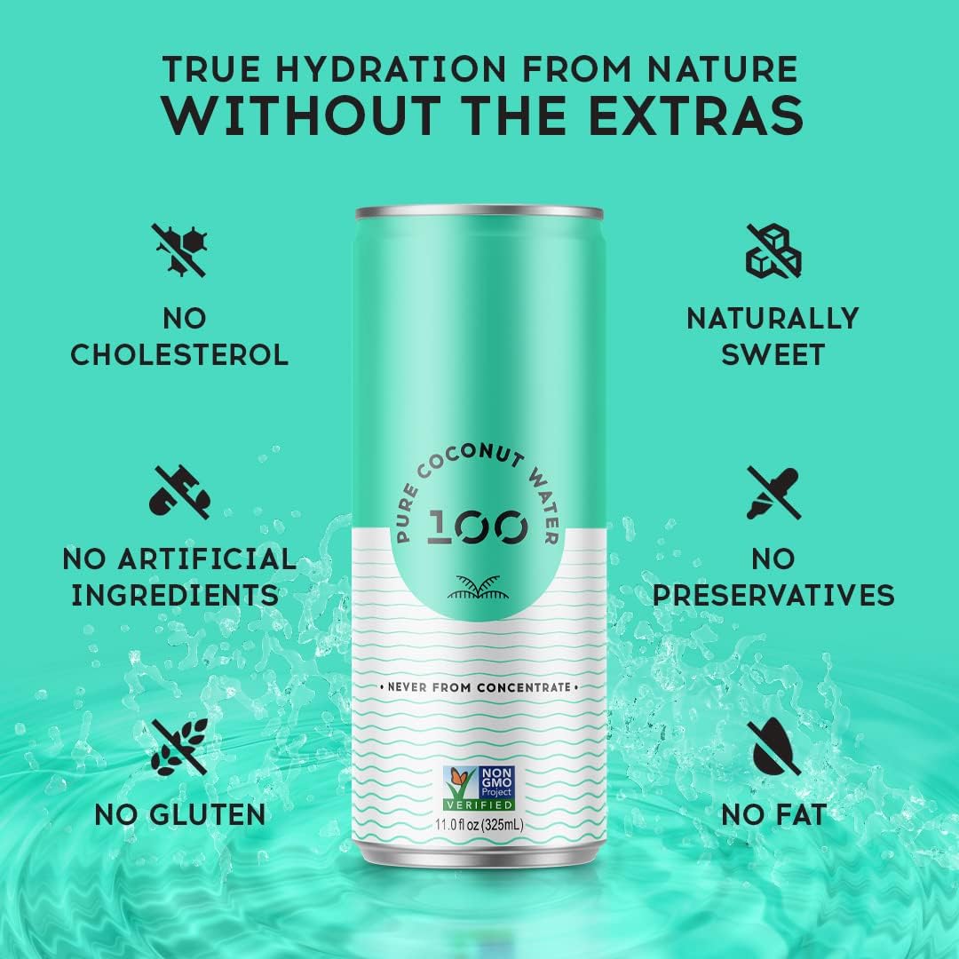 100 Coconuts - 100% Pure Coconut Water - Low Calorie All-Natural Drink with Electrolytes - Naturally Sweet, no preservatives - N