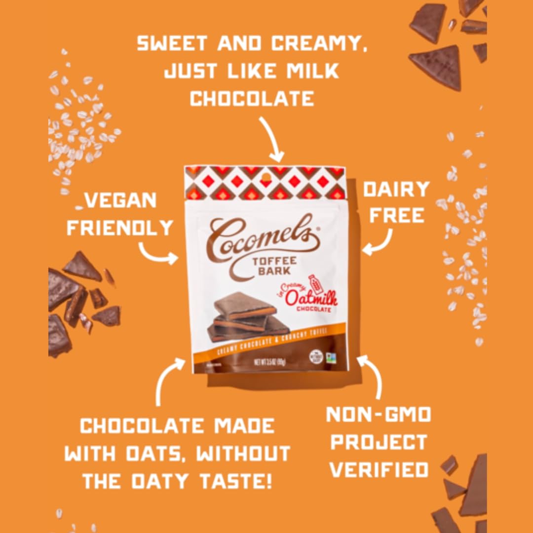 Cocomels Oatmilk Chocolate Covered Toffee Bark, 3.5 Oz, 6 Pack, Dairy Free, Vegan, Organic