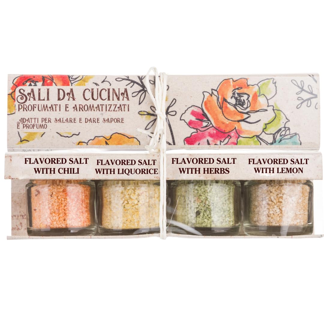 ARTIGIANI DEI SAPORI - Infused Sicilian Salts Sali Aromatizzati, Flavored Salt with Liquorice, Herbs, Lemon, Chili, Italian Gift