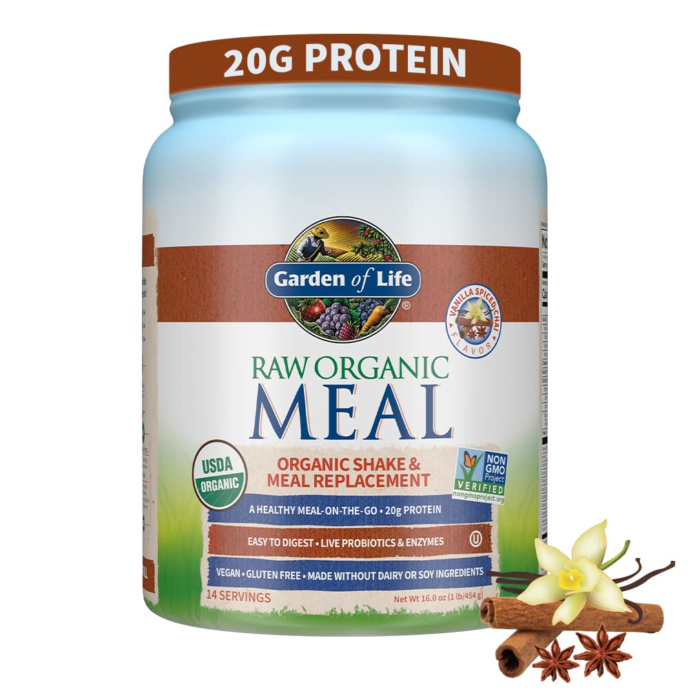 Garden Of Life Meal Replacement Vanilla Chai Powder, 14 Servings, Organic Raw Plant Based Protein Powder, Vegan, Gluten-Free 16 