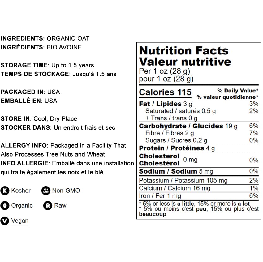 Food to Live Organic Oat Flour, 2 Pounds - Non-GMO, Fine, Stone Ground from Whole Grain Oat Berries, Kosher, Vegan, Bulk, Great