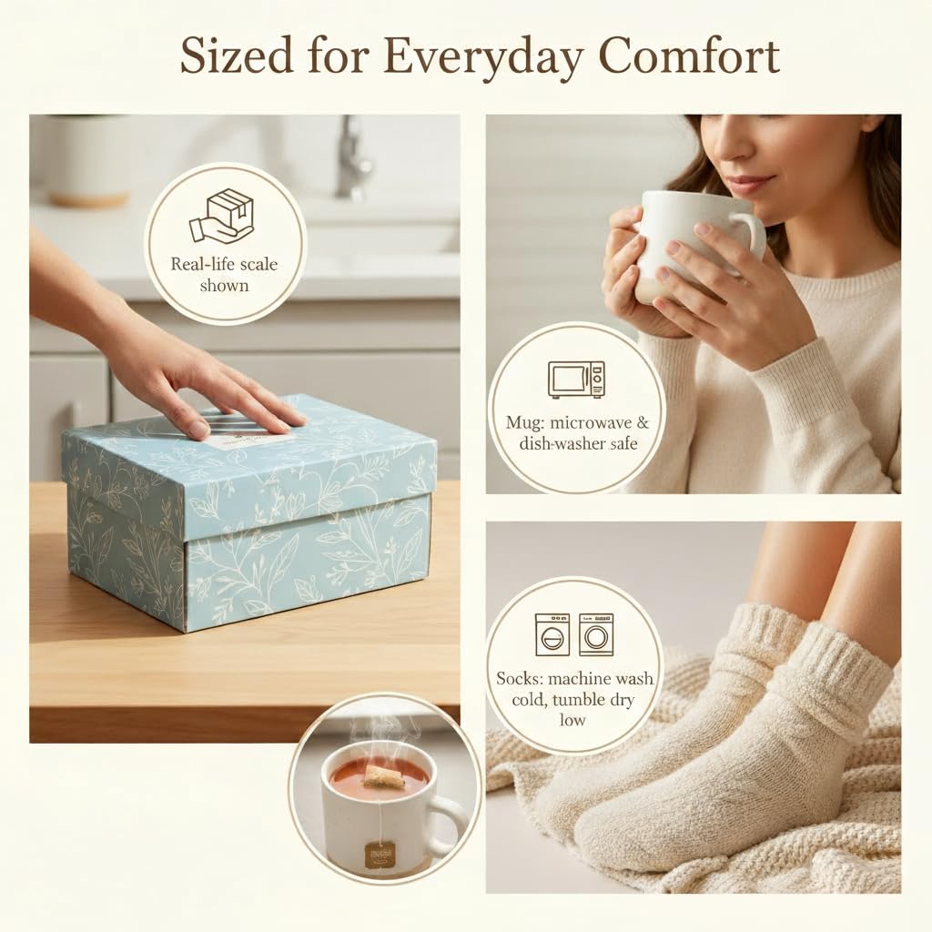Unboxme Sending Hugs Comforting Gift Basket for Women - Soothing Self Care Box with Fluffy Socks, Ceramic Mug, Chai Tea, Honey &