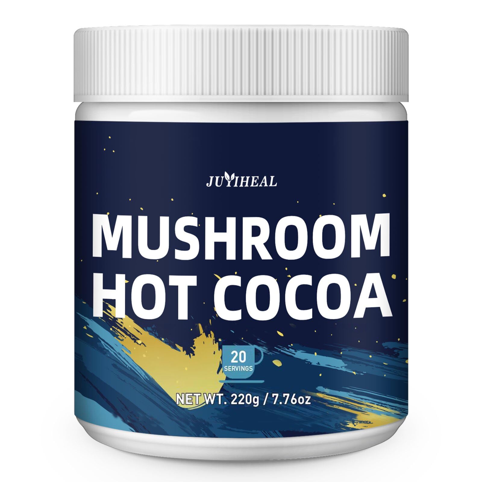 JUYIHEAL Mushroom Hot Cocoa Supplement with Melatonin, Reishi, L-Theanine, 7.76 oz, 20 Servings