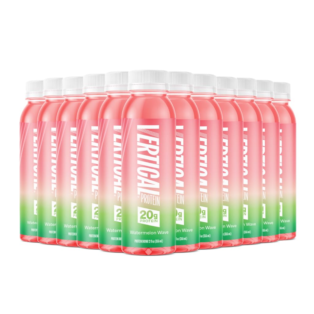 Vertical Protein Watermelon Wave Ready To Drink Pack Of 12  Protein Water Drinks W/ 20G Of Whey Isolate  Clear Nutritional Drinks