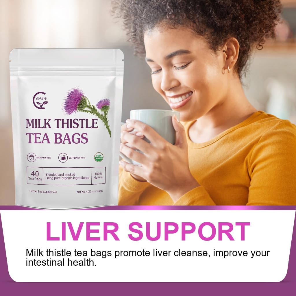 Organic Milk Thistle Tea Bags, 40 Teabags, 3G/Bag - Supports Liver Function, Liver Detox And Overall Health, Certified Free