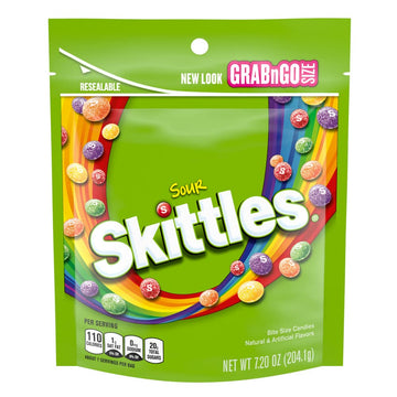 Skittles Sours Chewy Candy Bulk, 9 Oz Resealable Bags, 8 Count Bags, Bulk Box