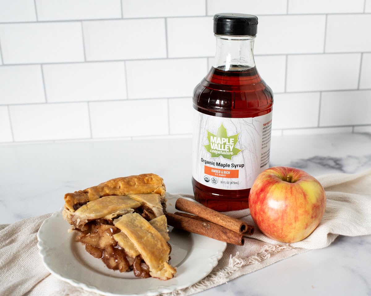 Maple Valley Organic Maple Syrup, Amber & Rich, 32 Fl Oz Glass Bottle