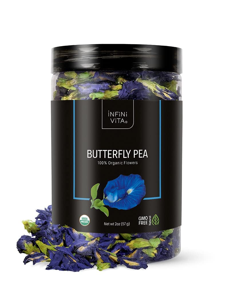 Infini Vita Dried Butterfly Pea Flower Tea 56G (2 Oz) - 100% Organic Blue Tea, Pure, Non-Gmo, Gluten Free - Natural Focus, Energ
