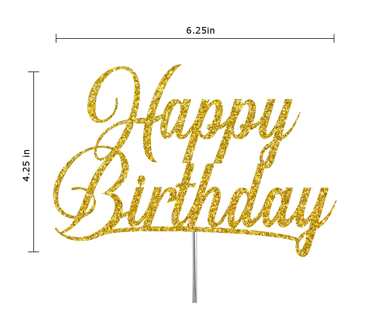 RokAPary Happy Birthday Glitter Cake Topper, Acrylic, Double-Sided, Gold