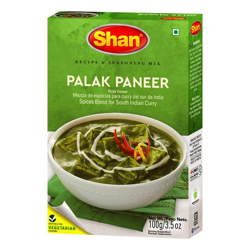 Shan Palak Paneer Seasoning Mix - 100g (3.52oz) Pack of 1 - Vegetarian Spinach and Cheese Mix