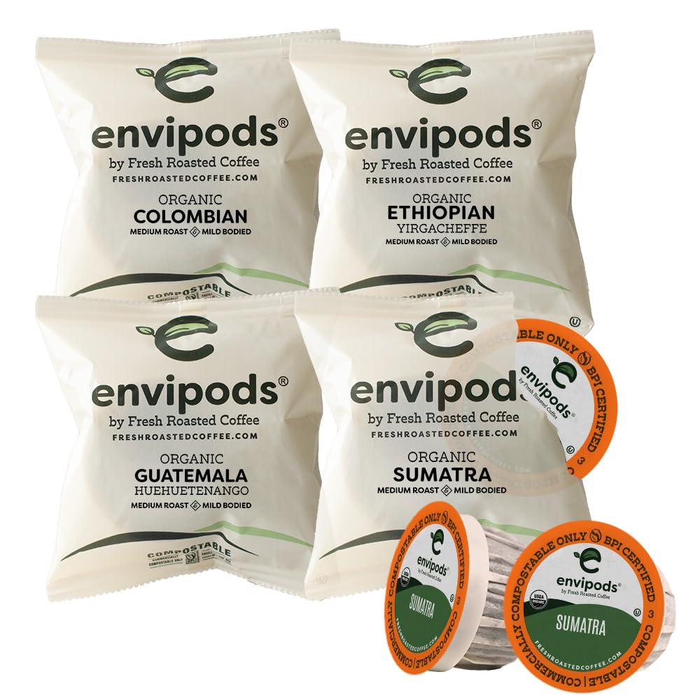Fresh Roasted Coffee Organic Single Origin Envipods Variety Pack, Fair Trade, 36 Count, Compatible with K Cup Brewers