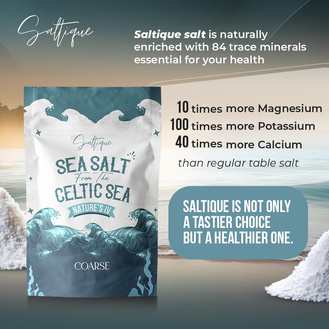 Saltique French Grey Coarse Sea Salt 8oz - 100% Unrefined, 82 Minerals for Hydration & Electrolyte Balance - Doctor Recommended