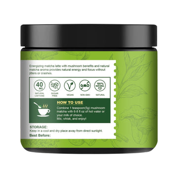 Orgfun Mushroom Matcha, Japanese Ceremonial Matcha Infused With 7 Superfood Mushrooms, Mct Oil, Coconut Milk Powder, No Added Su