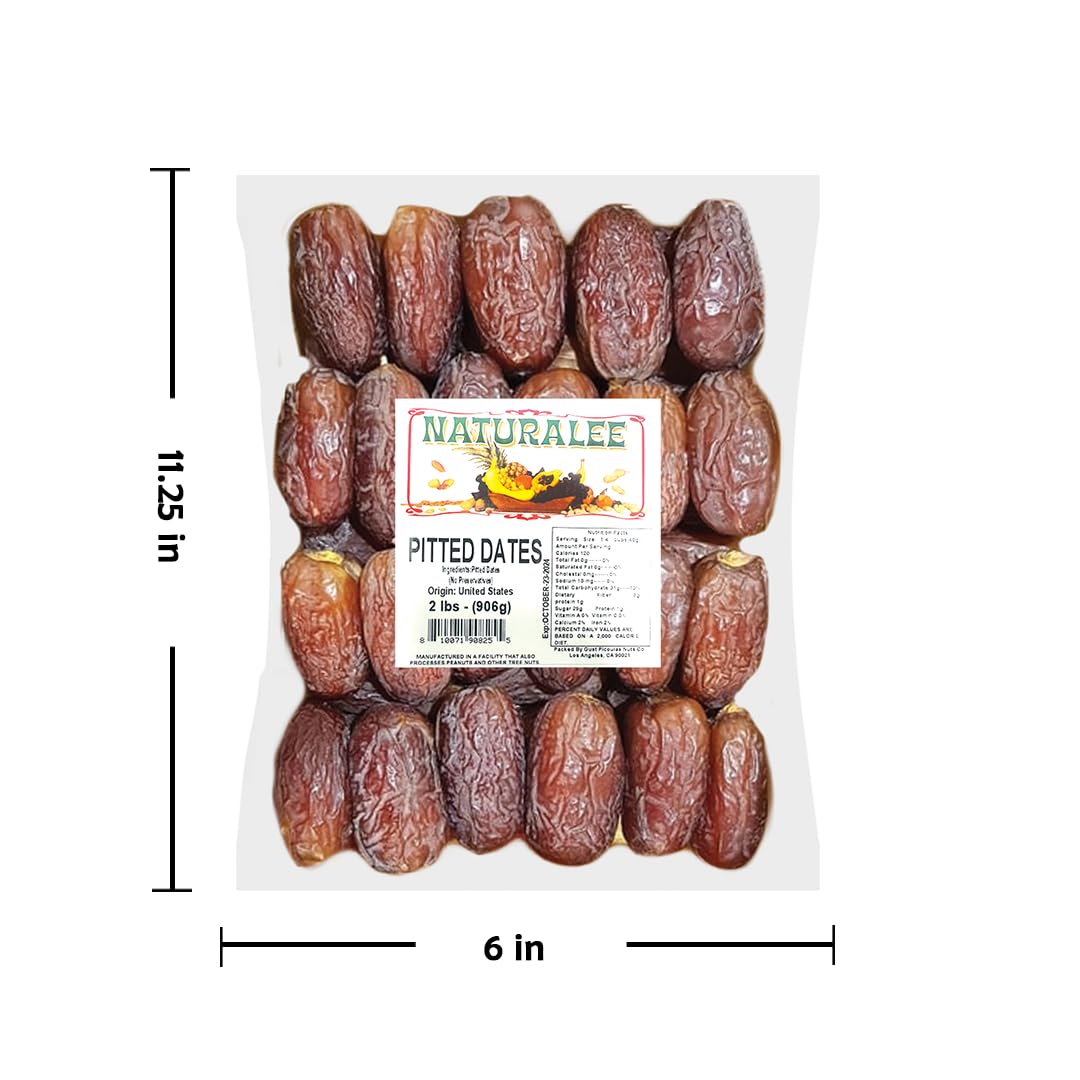 Naturalee Dried Dates 2 lb - Pitted - No Added Sugar, No preservatives - Gluten Free, Vegan, High Fiber Snack