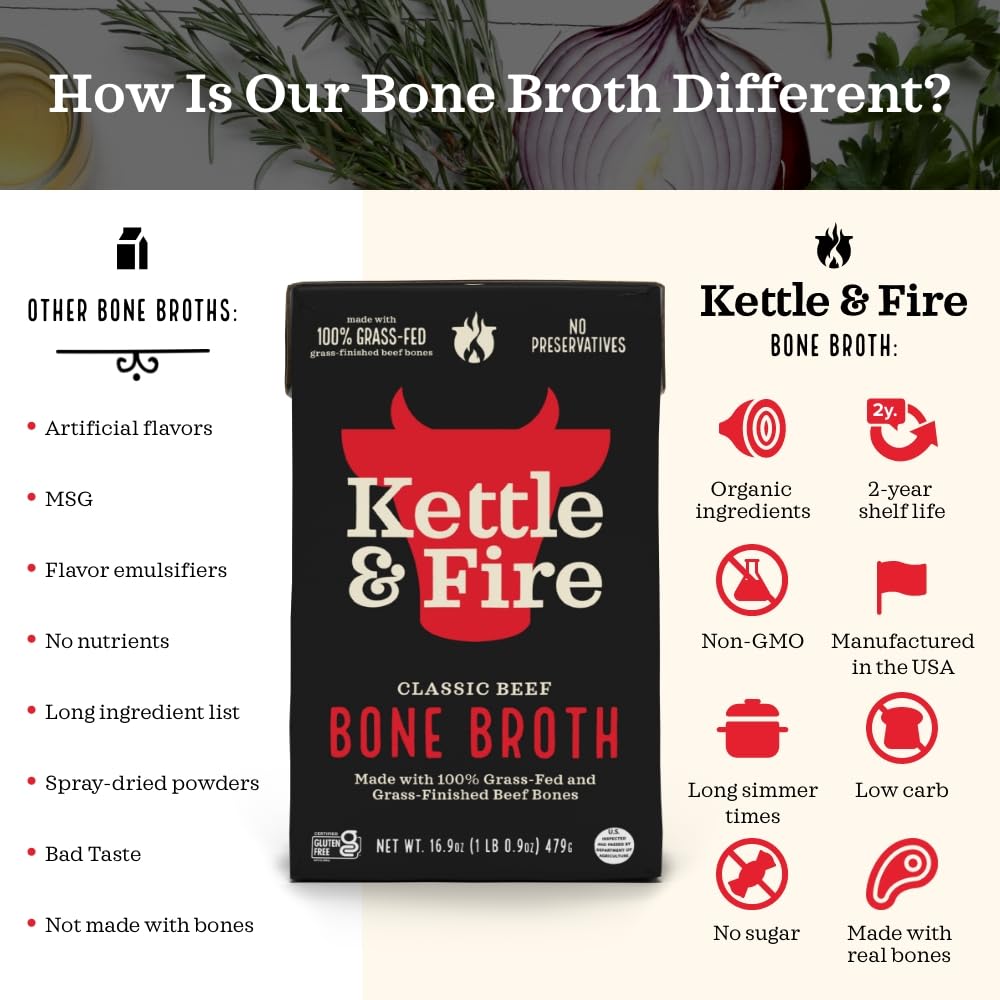 Kettle & Fire Beef Bone Broth, Keto & Paleo, Gluten Free, 16.9 Fl Oz (Pack of 3)