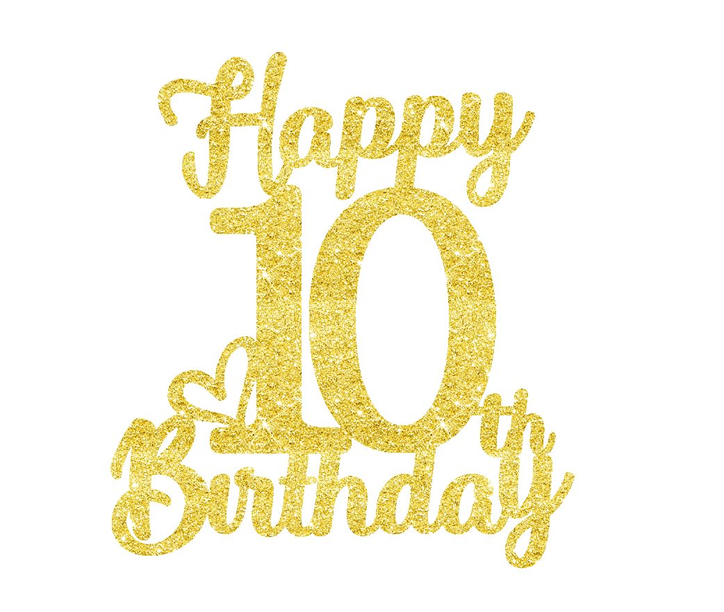 10Th Birthday Cake Topper - Double Sided Gold Glitter, Happy 10Th Birthday Cake Topper For Girls,10 Cake Decorations For Girls,