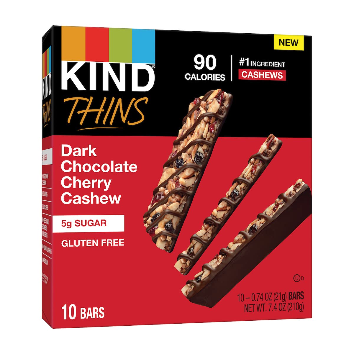 KIND THINS Dark Chocolate Cherry Cashew Bars, Gluten Free, 0.74 Ounce, 10 Count (Pack of 6)