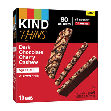 KIND THINS Dark Chocolate Cherry Cashew Bars, Gluten Free, 0.74 Ounce, 10 Count (Pack of 6)
