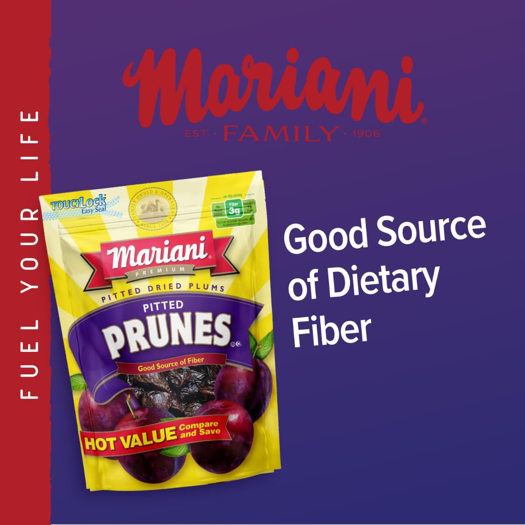 Mariani Pitted Prunes, 18 Oz - Resealable Bag, Dried Pitted Plums, High Fiber, Supports Digestive Health, No Sugar Added
