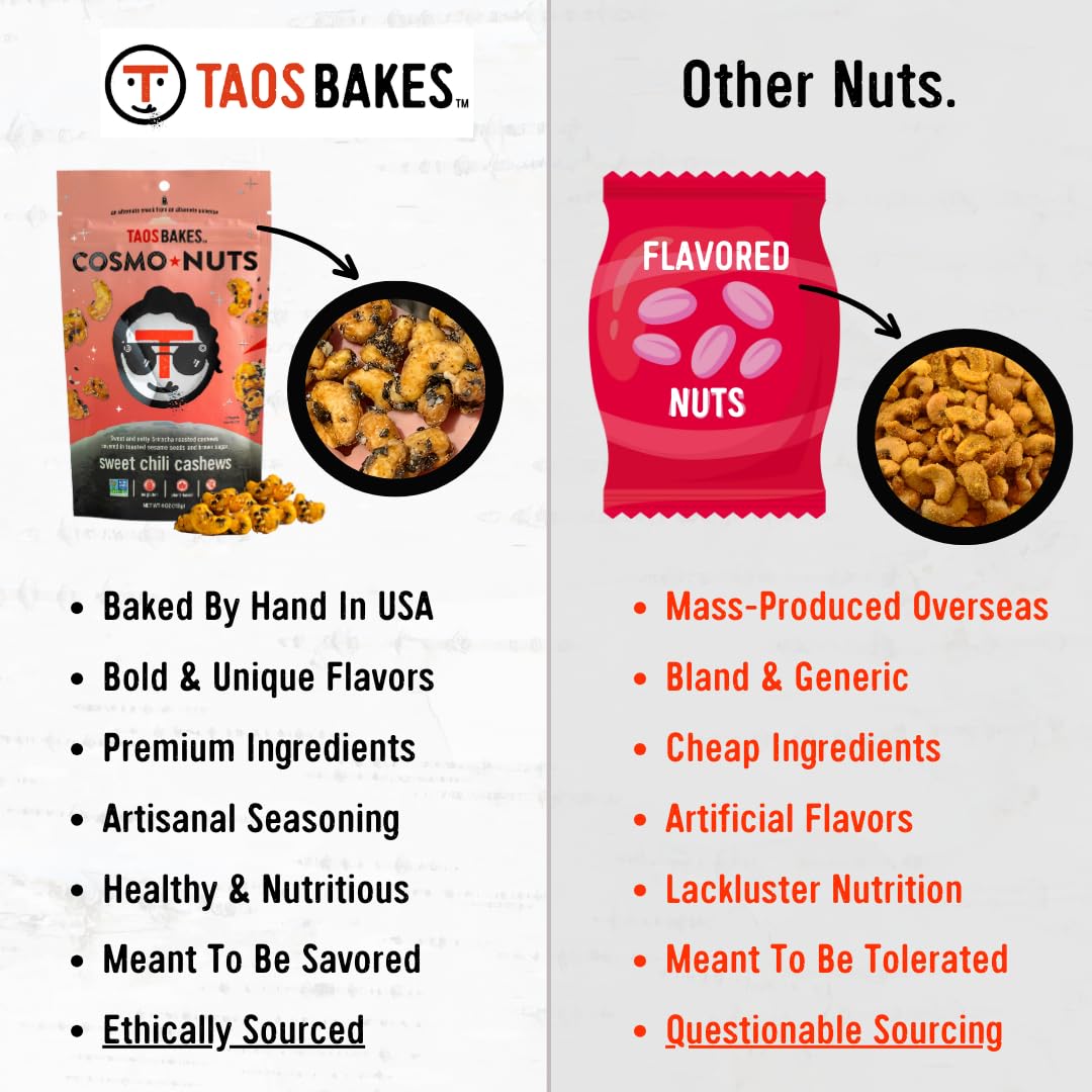 Taos Bakes - Flavored Nuts - Variety Pack - Cashews, Pistachios, Pecans And Walnuts - Gluten Free Snack - Non-Gmo - Real Food -