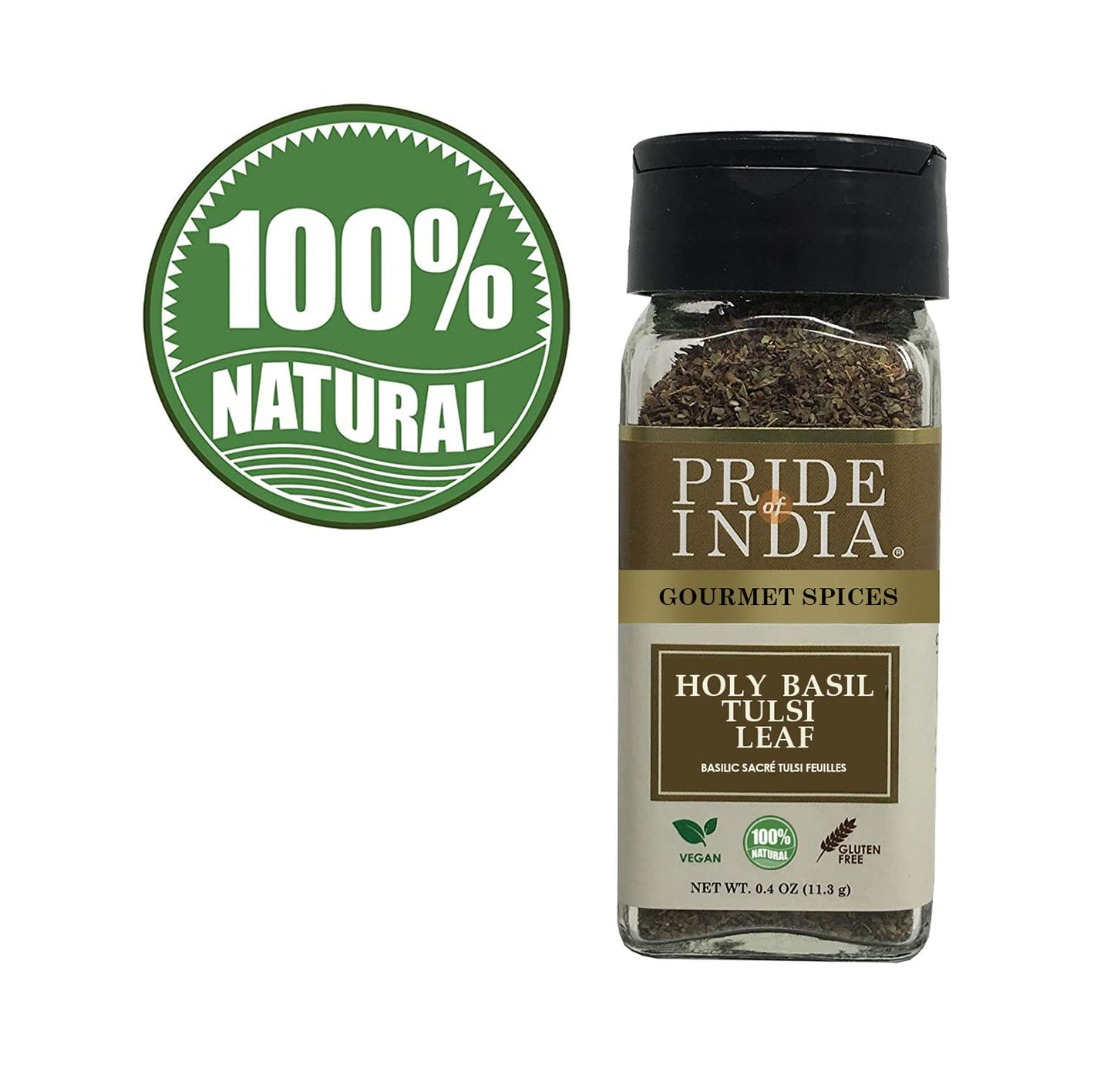 Pride Of India- Natural Sweet Holy Basil Leaf, 0.4Oz (11.3Gms) Dual Sifter Jar, Pure Indian Tulsi Leaf (Ocimum Sanctum) Offers B