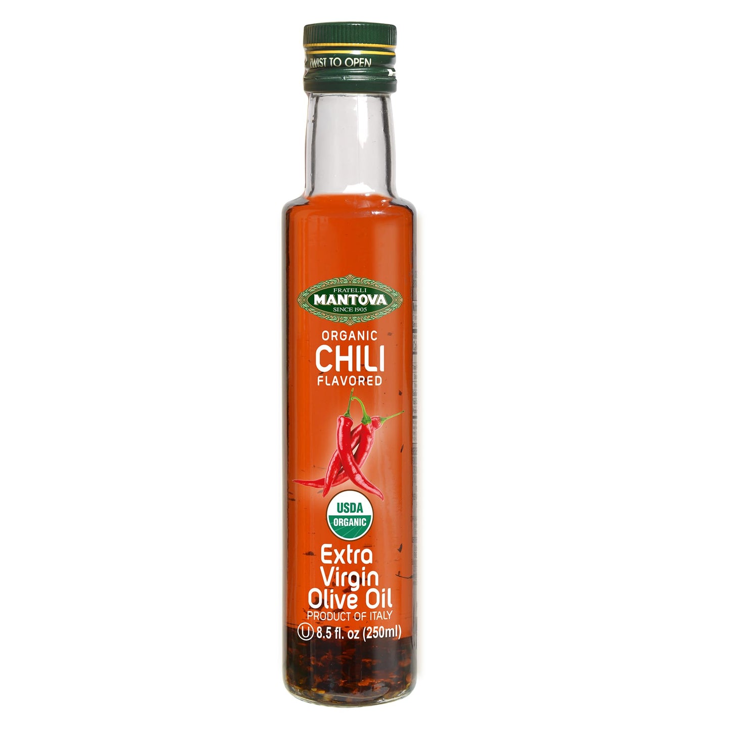 Mantova Organic Extra Virgin Olive Oil with Chili Flavor, 8.5 Fl Oz (Pack of 3), Red