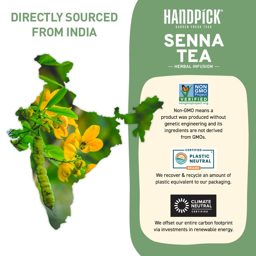 HANDPICK Senna Tea Bags - Non-GMO, Caffeine Free, Mild Taste, 50 Count, Eco-conscious Packaging