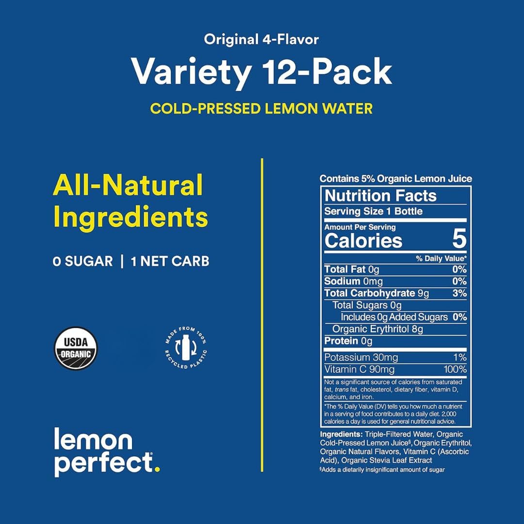 Lemon Perfect, Hydrating Organic Lemon Water, Zero Sugar, Flavored Water, Squeezed from Real Fruit, Plastic Neutral, No Artifici