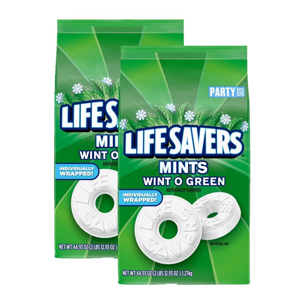 Life Savers Hard Candy - Wint-O-Green Mints, Bulk 44.93 oz (Pack of 2), Individually Wrapped, Green