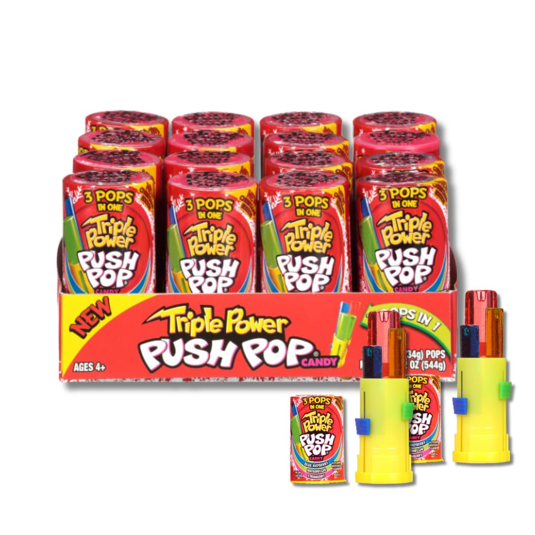 Limited Edition Triple Power Push Pops Gifts - Three Flavors in One - Individually Wrapped By Lyza's Sweets & Treats (Case of 16