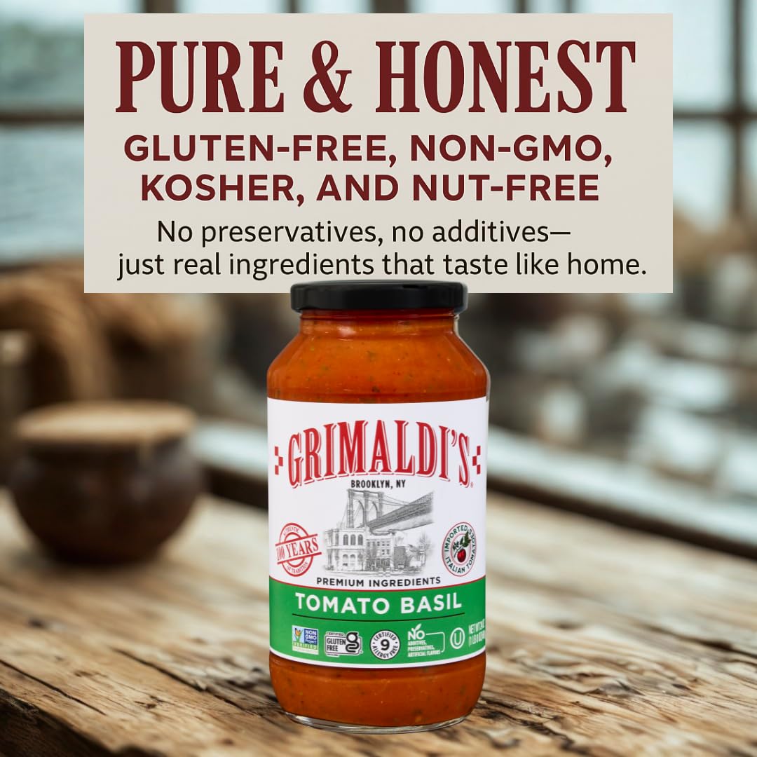 Grimaldis Variety Pasta Sauce 3-Pack | Non-GMO, Gluten-Free, Kosher, Nut-Free | No Preservatives | 3 x 24oz Jars (Tomato Basil)