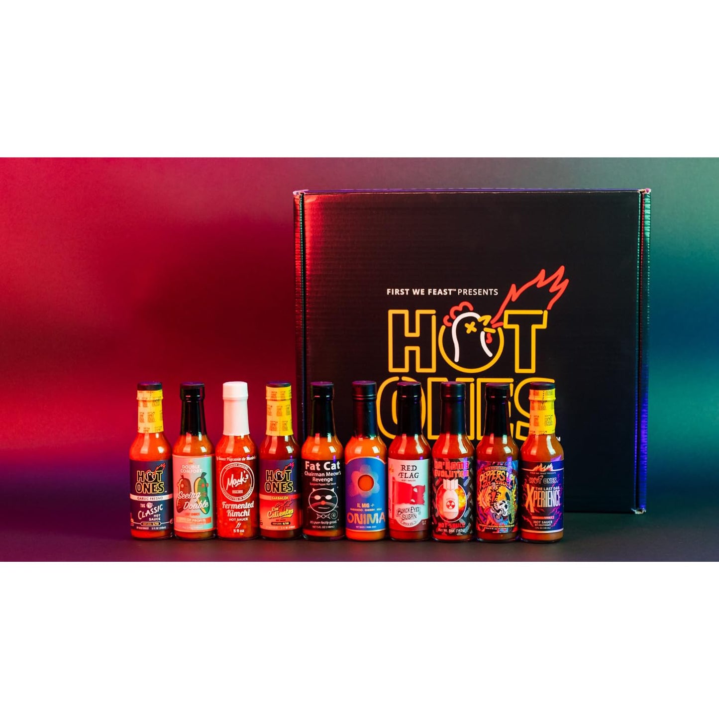 HOT ONES Hot Sauce Challenge Set - Variety Pack of 10 Small Batch Sauces - 5 fl oz Bottles - Natural Ingredients